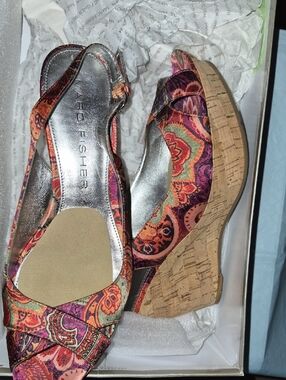 Marc Fisher Multicolor Paisley Cork Wedge Sandals